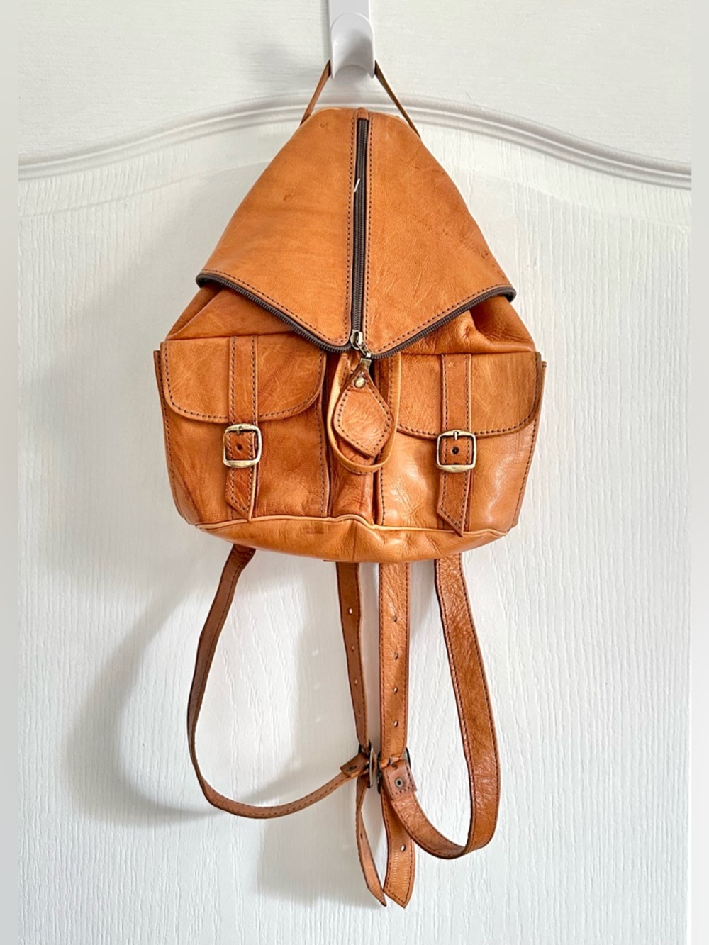 VINTAGE HANDMADE FULL GRAIN MOROCCAN BROWN LEATHER BACKPACK BAG